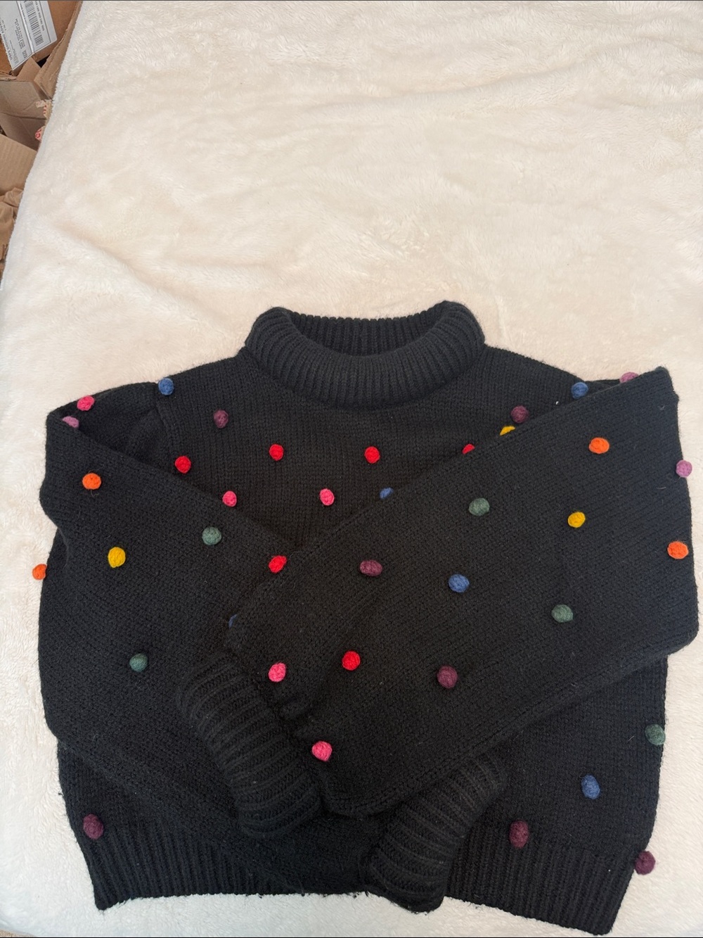 FARM Rio Black Turtleneck Sweater with Multicolor Pom-Poms
